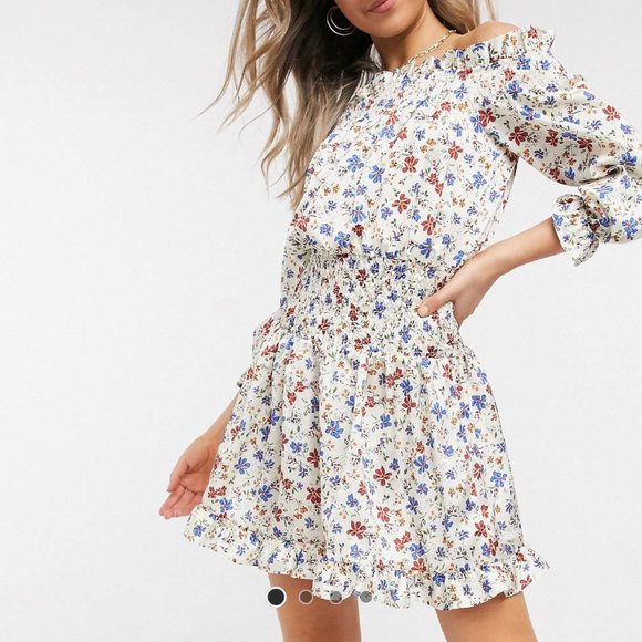 ASOS DESIGN shirred satin mini dress floral - Picture 1 of 7